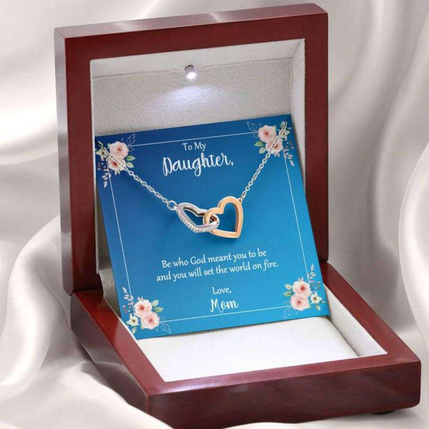 Daughter Necklace, Daughter Be Who God Meant You To Be Love Mom Hearts Necklace Dughter's Day Rakva