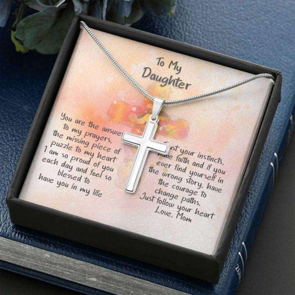 Daughter Necklace, Daughter Gift, Answer To My Prayers “ Cross Necklace Dughter's Day Rakva