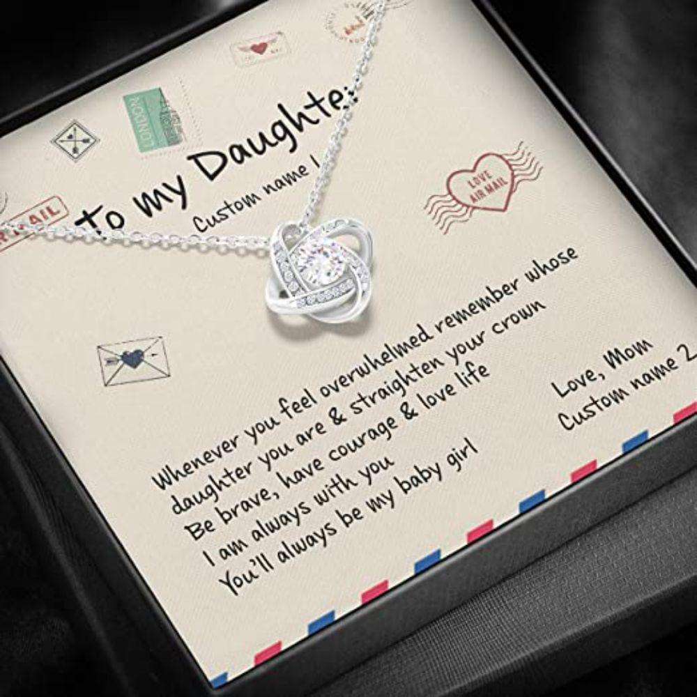 Daughter Necklace, Daughter Gift From Mom Necklace, Overwhelmed Straighten Crown Brave Courage Baby Girl Dughter's Day Rakva