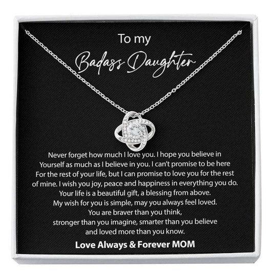 Daughter Necklace, Daughter Gift Necklace, Gift For Daughter, To My Badass Daughter Love Knot Necklace Dughter's Day Rakva