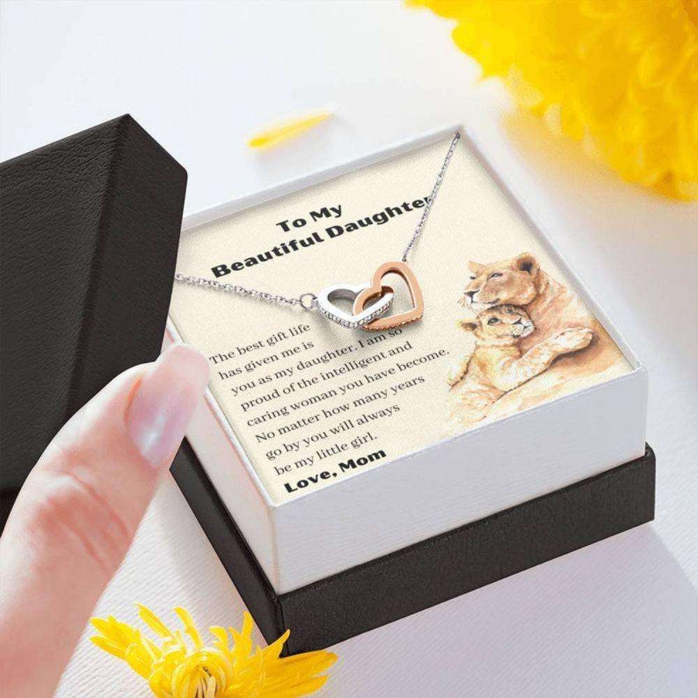 Daughter Necklace, Daughter Message Necklace “ Gift For Daughter From Mom “ Lion Lover Gift “ Lion Card Dughter's Day Rakva