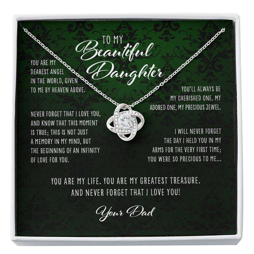 Daughter Necklace, Dearest Angel In The World Dad To Daughter Gift “ Love Knot Necklace Dughter's Day Rakva