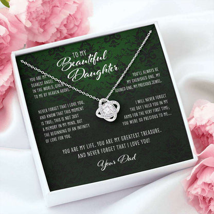 Daughter Necklace, Dearest Angel In The World Dad To Daughter Gift “ Love Knot Necklace Dughter's Day Rakva