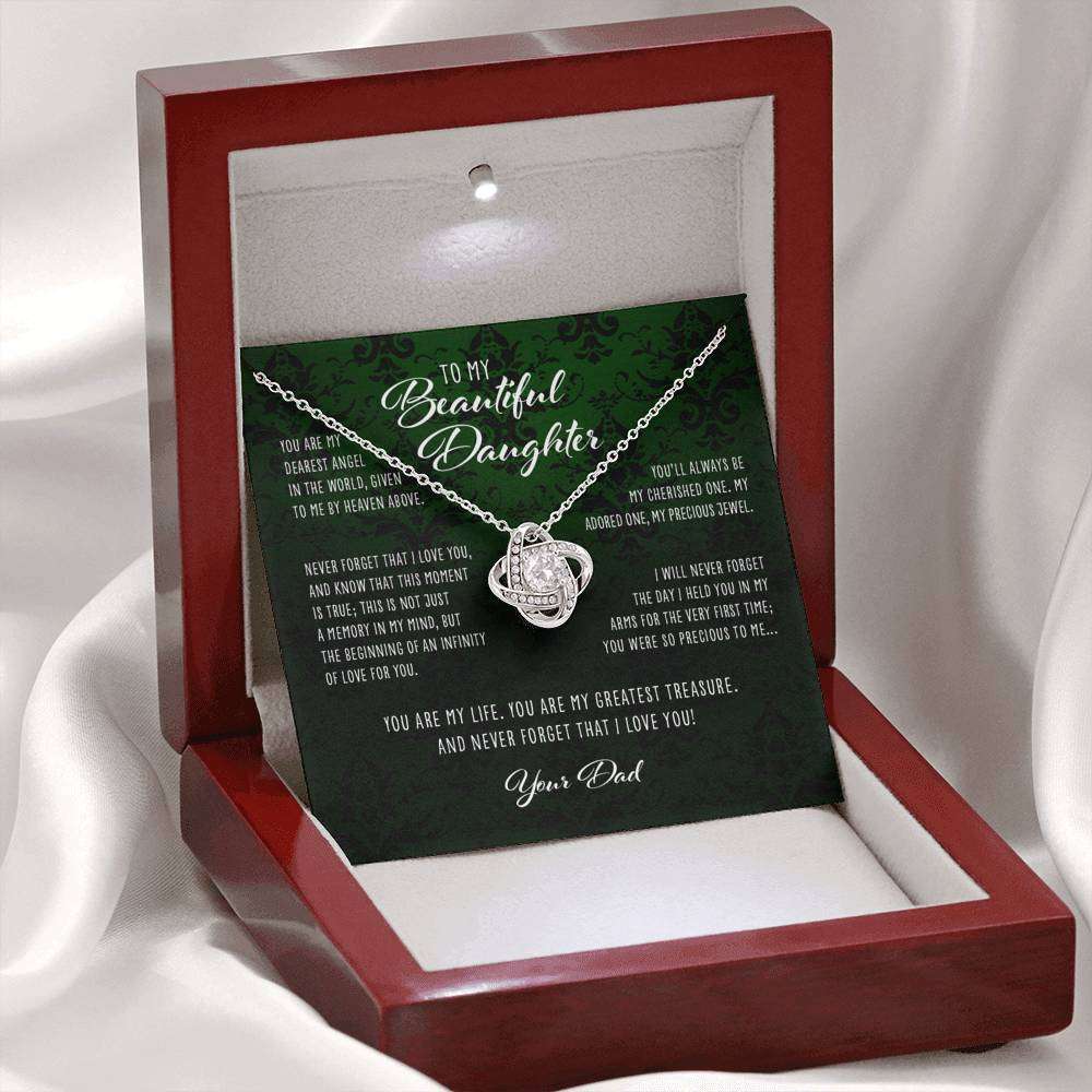 Daughter Necklace, Dearest Angel In The World Dad To Daughter Gift “ Love Knot Necklace Dughter's Day Rakva