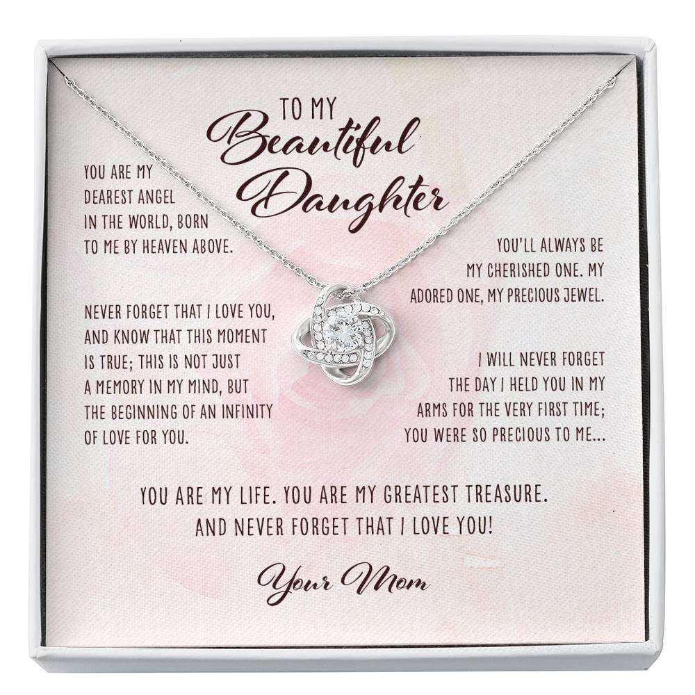 Daughter Necklace, Dearest Angel In The World Mom To Daughter Gift “ Love Knot Necklace Dughter's Day Rakva