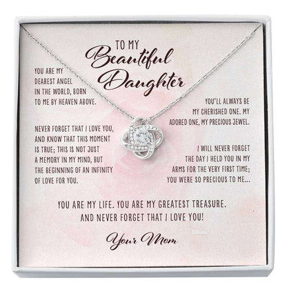 Daughter Necklace, Dearest Angel In The World Mom To Daughter Gift “ Love Knot Necklace Dughter's Day Rakva