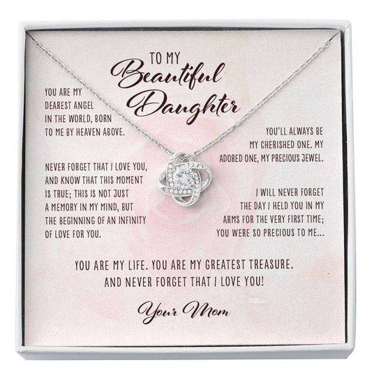 Daughter Necklace, Dearest Angel In The World Mom To Daughter Gift “ Love Knot Necklace Dughter's Day Rakva