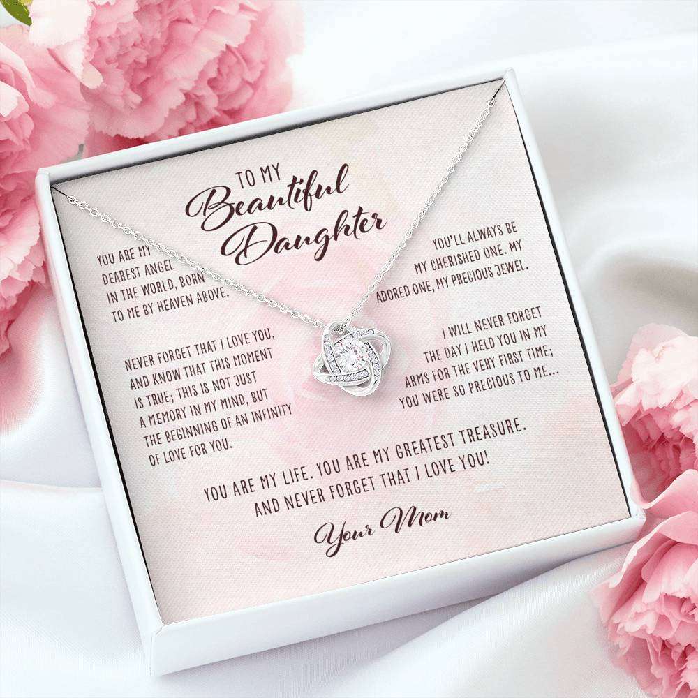 Daughter Necklace, Dearest Angel In The World Mom To Daughter Gift “ Love Knot Necklace Dughter's Day Rakva