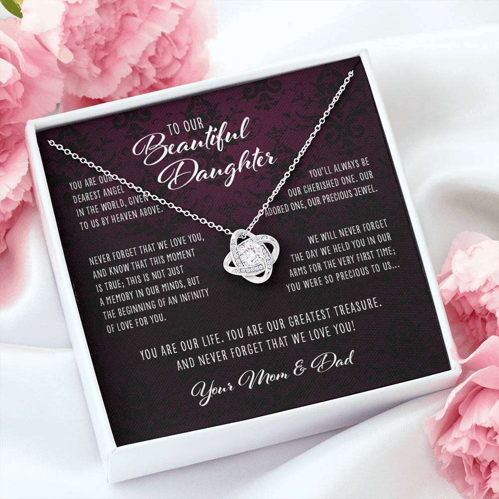 Daughter Necklace, Dearest Angel In The World Parents To Daughter Gift “ Love Knot Necklace Dughter's Day Rakva