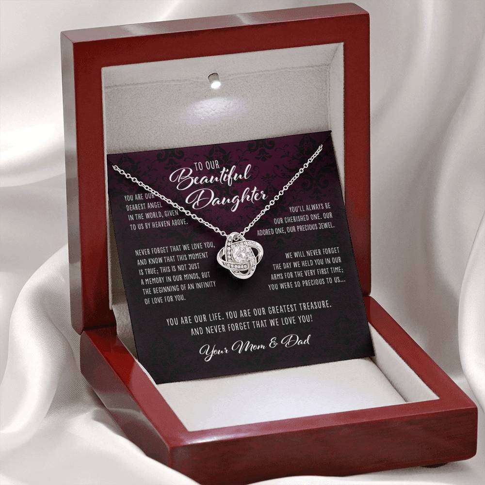 Daughter Necklace, Dearest Angel In The World Parents To Daughter Gift “ Love Knot Necklace Dughter's Day Rakva