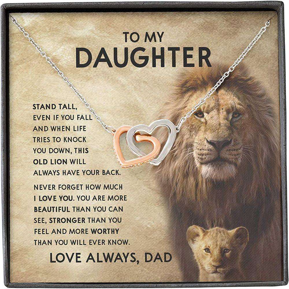 Daughter Necklace, Father Daughter Necklace, Lion Stand Tall Knock Down Back Love Always Dughter's Day Rakva