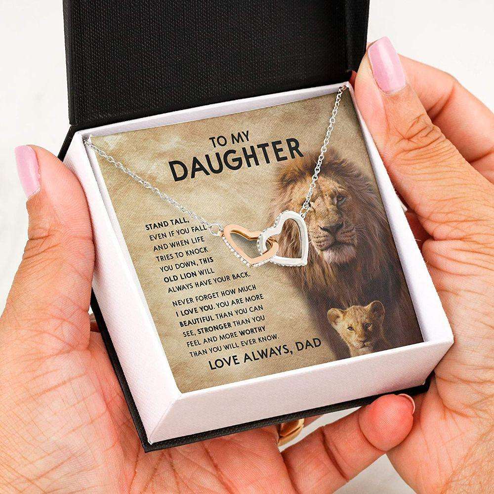 Daughter Necklace, Father Daughter Necklace, Lion Stand Tall Knock Down Back Love Always Dughter's Day Rakva