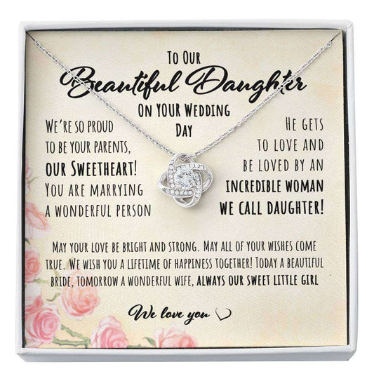 Daughter Necklace, From Parents To Bride On Daughter’S Wedding Day “ Love Knot Necklace Dughter's Day Rakva