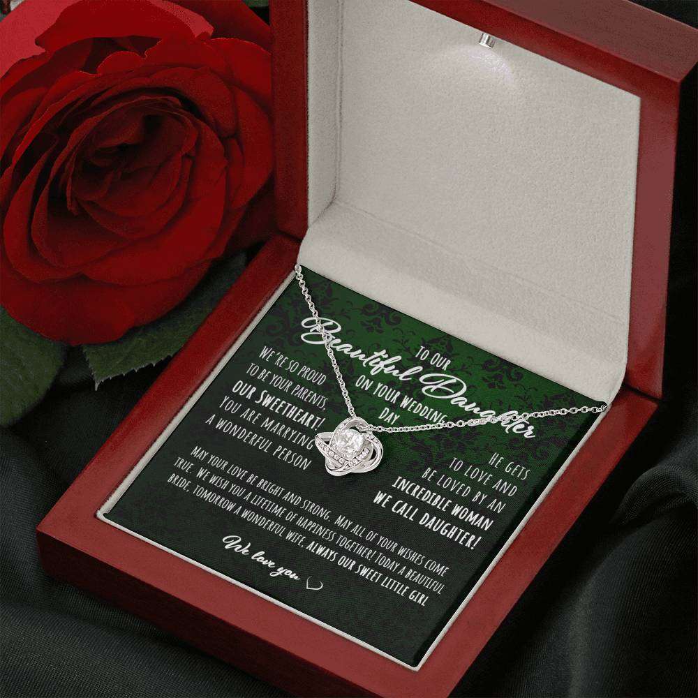 Daughter Necklace, Gift For Bride On Wedding Day From Her Parents Love Knot Necklace Dughter's Day Rakva