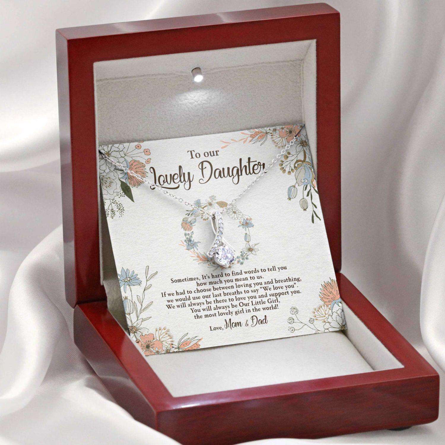 Daughter Necklace, Gift For Mother’S Day From Mom & Dad To Our Little Daughter, Message Card Beauty Necklace Dughter's Day Rakva