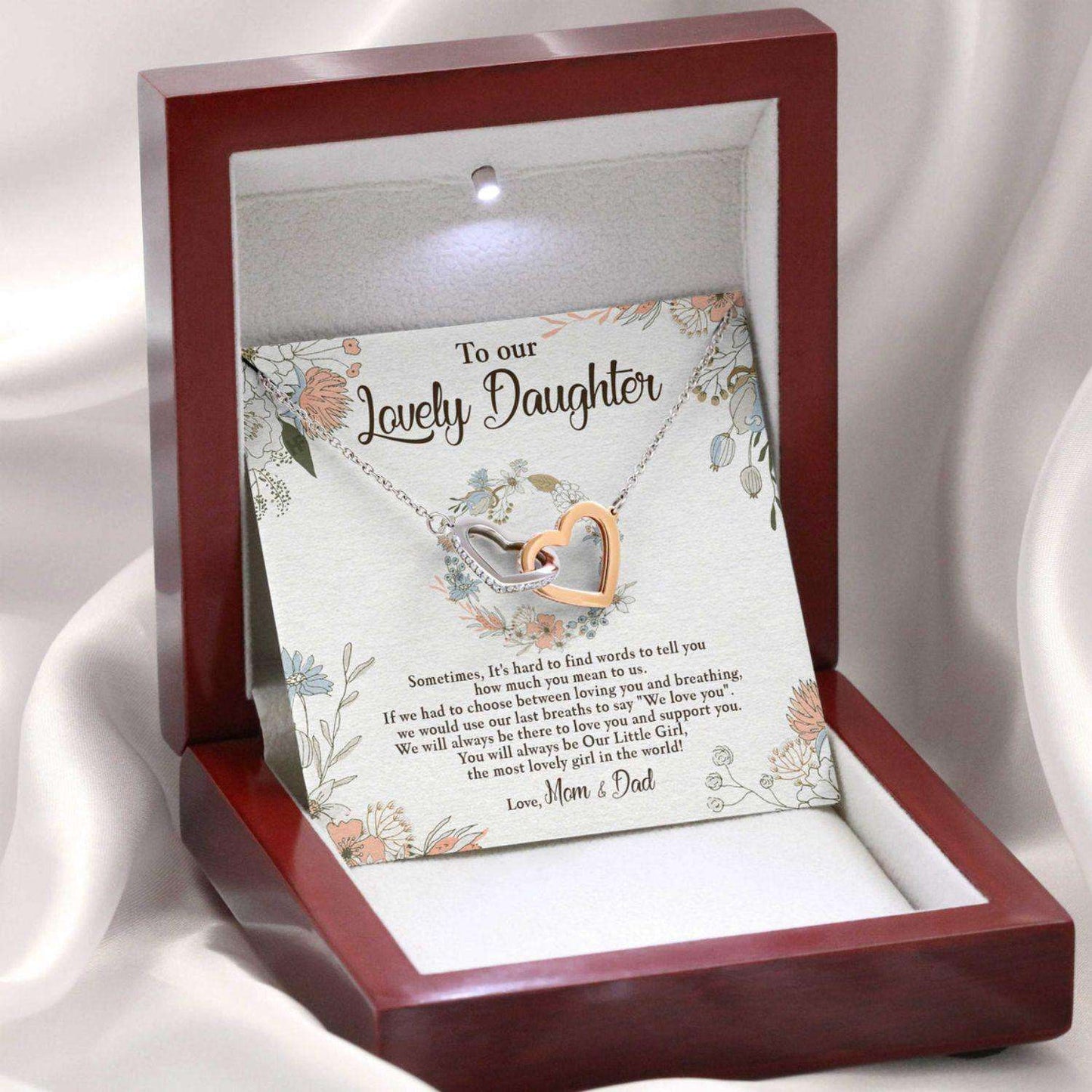 Daughter Necklace, Gift For Mother’S Day From Mom & Dad To Our Little Daughter, Message Card Hearts Necklace Dughter's Day Rakva