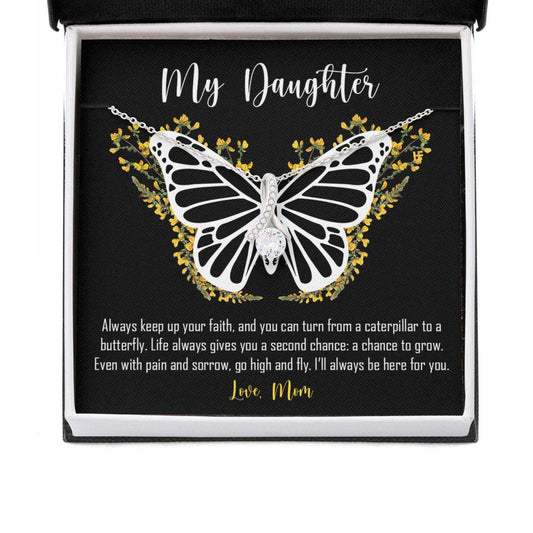 Daughter Necklace, Gift From Mom Keep Up Your Faith, Butterfly Beauty Necklace Dughter's Day Rakva