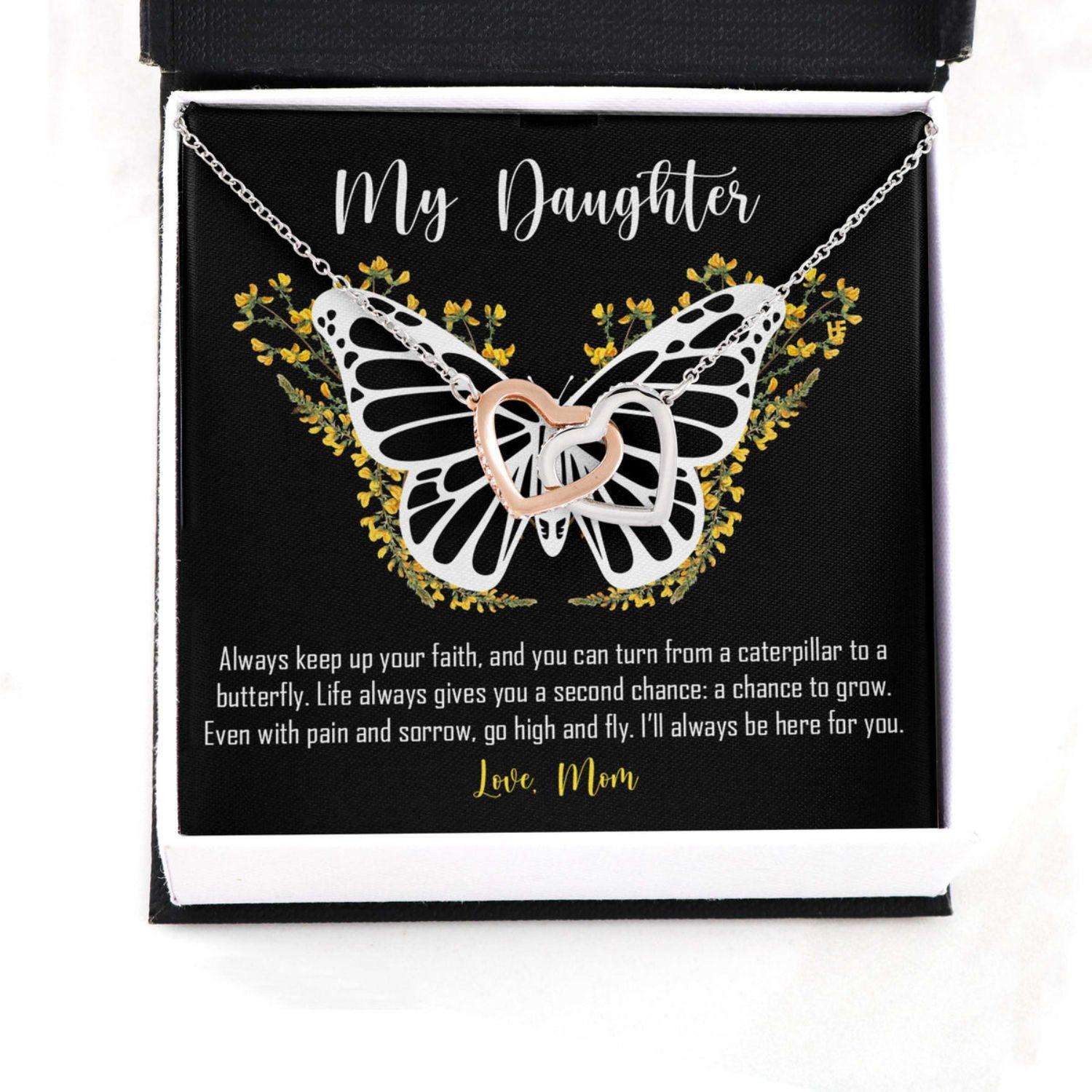 Daughter Necklace, Gift From Mom Keep Up Your Faith, Butterfly Hearts Necklace Dughter's Day Rakva