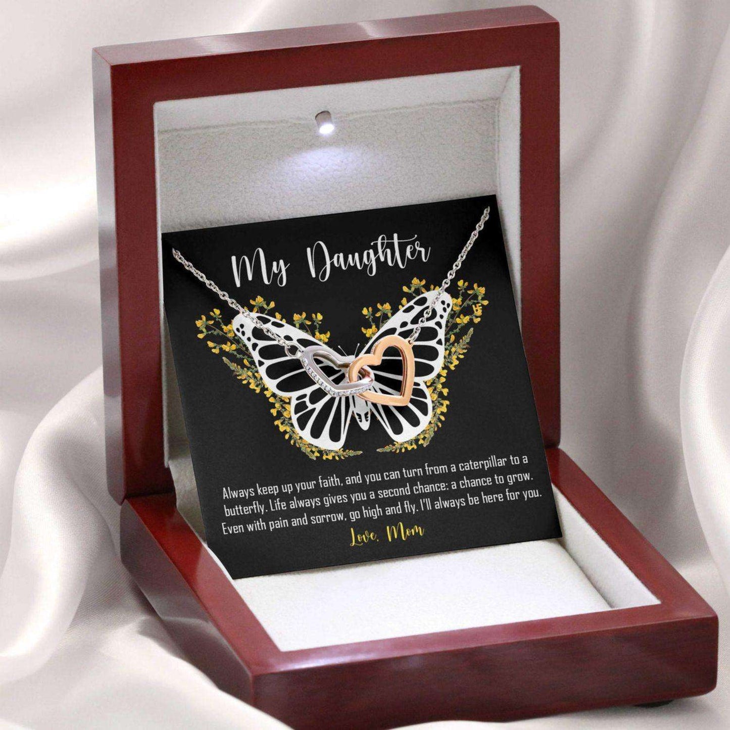 Daughter Necklace, Gift From Mom Keep Up Your Faith, Butterfly Hearts Necklace Dughter's Day Rakva