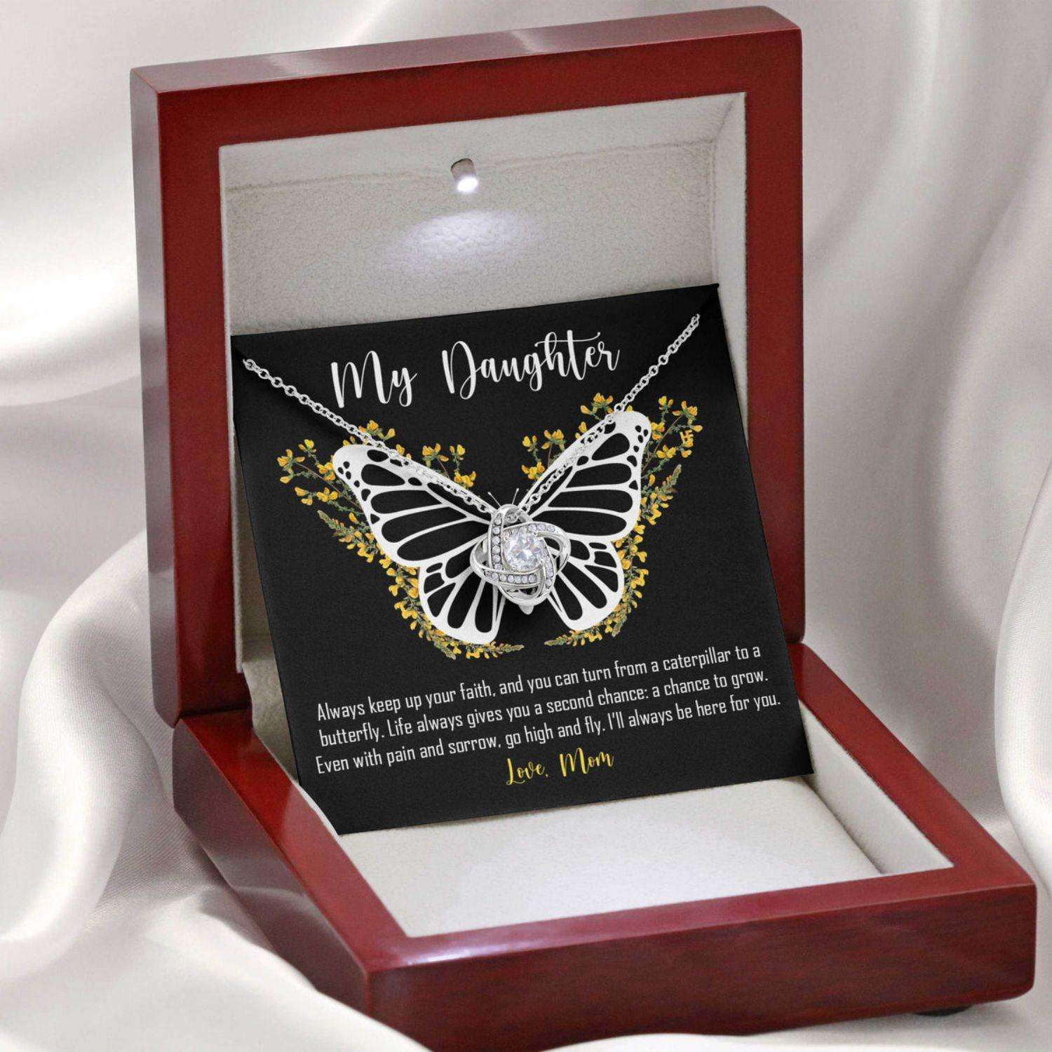 Daughter Necklace, Gift From Mom Keep Up Your Faith, Butterfly Love Knot Necklace Dughter's Day Rakva