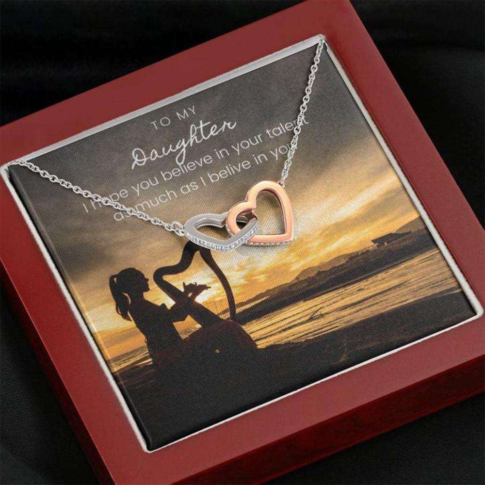 Daughter Necklace “ Gift To Daughter “ Gift Necklace With Message Card To Daughter Musician Harp Silhouette Dughter's Day Rakva