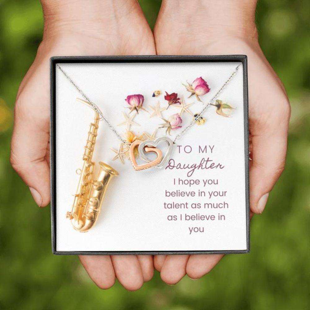 Daughter Necklace “ Gift To Daughter “ Gift Necklace With Message Card To Daughter Musician Saxophone Dughter's Day Rakva