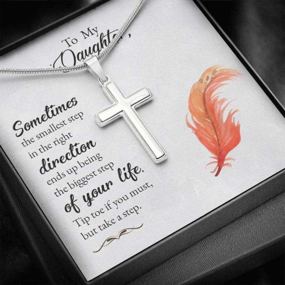 Daughter Necklace, Gift To Daughter “ Smallest Step “ Forever Faithful Cross Necklace “ Gift Necklace Message Card Dughter's Day Rakva