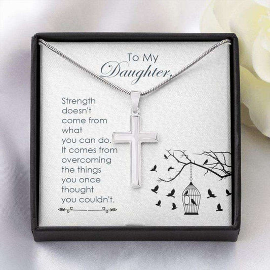 Daughter Necklace, Gift To Daughter “ Strength “ Forever Faithful Cross Necklace “ Gift Necklace Message Card Dughter's Day Rakva