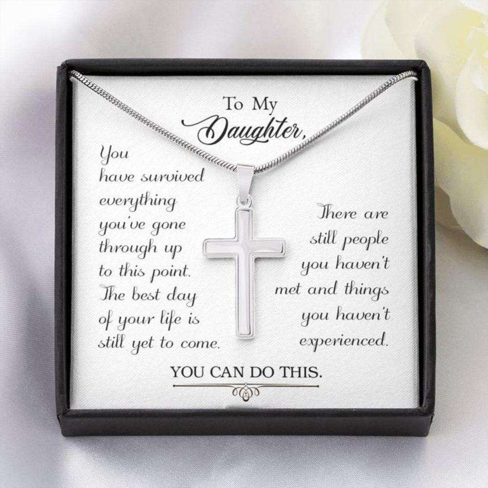 Daughter Necklace, Gift To Daughter “ Survived “ Forever Faithful Cross Necklace “ Gift Necklace Message Card Dughter's Day Rakva