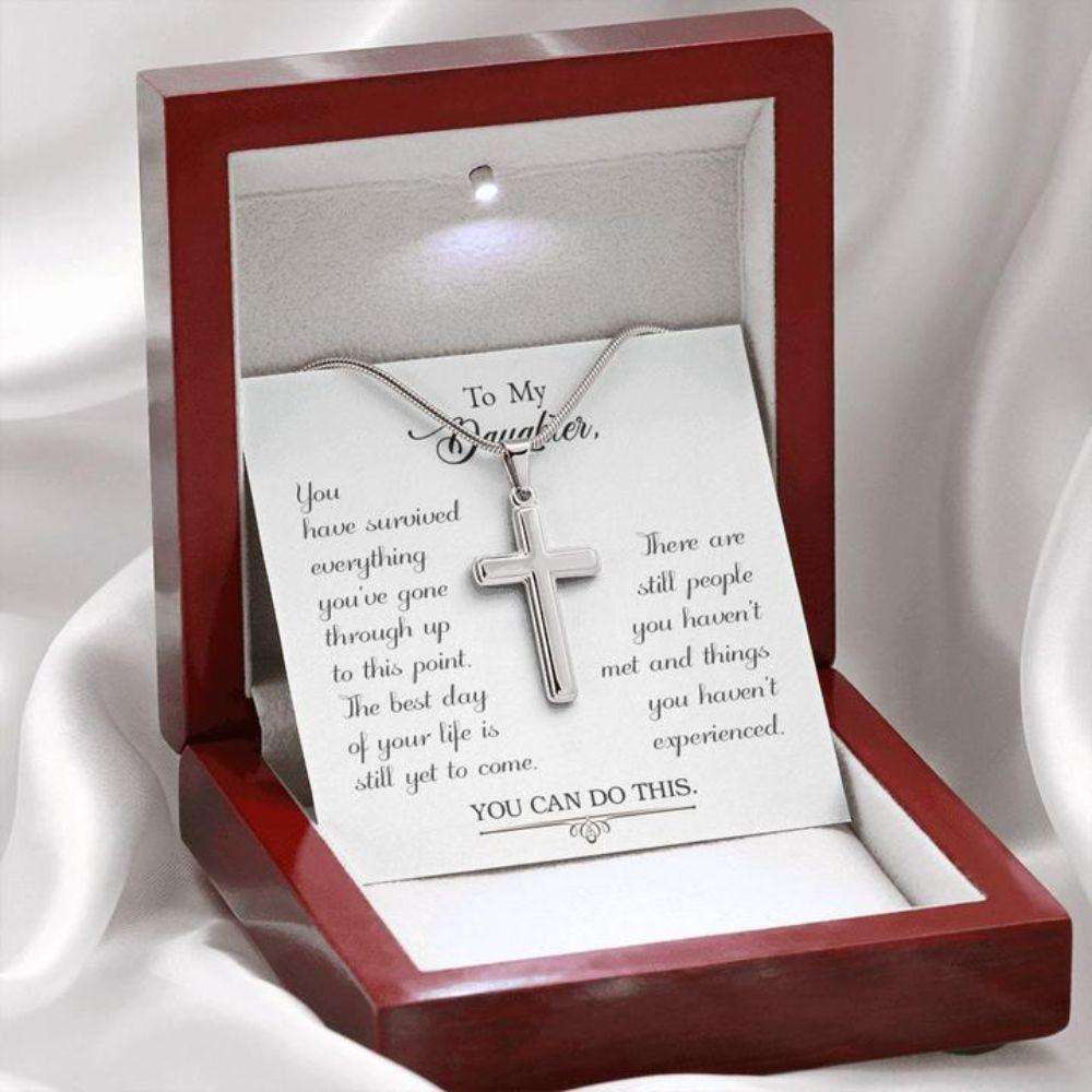 Daughter Necklace, Gift To Daughter “ Survived “ Forever Faithful Cross Necklace “ Gift Necklace Message Card Dughter's Day Rakva