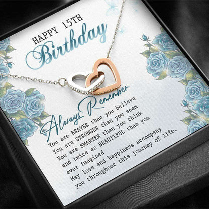 Daughter Necklace, Happy 15Th Birthday Daughter Necklace “ Interlocking Hearts Necklace With Gift Box Dughter's Day Rakva