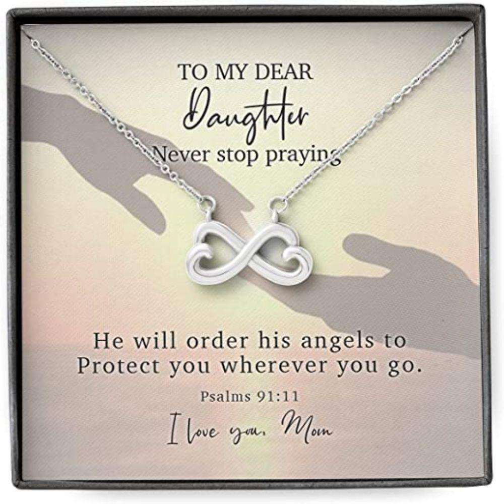 Daughter Necklace, Mom Necklace, Mother Daughter Necklace, Dear Angel Protect Wherever Psalms 91:11 Dughter's Day Rakva