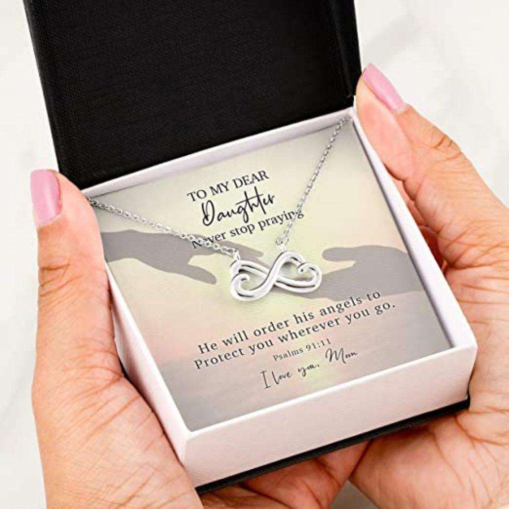 Daughter Necklace, Mom Necklace, Mother Daughter Necklace, Dear Angel Protect Wherever Psalms 91:11 Dughter's Day Rakva