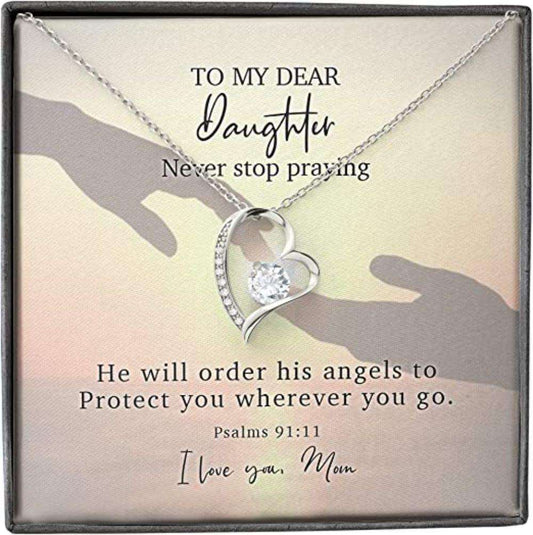 Daughter Necklace, Mom Necklace, Mother Daughter Necklace, Dear Angel Protect Wherever Psalms 91:11 Dughter's Day Rakva