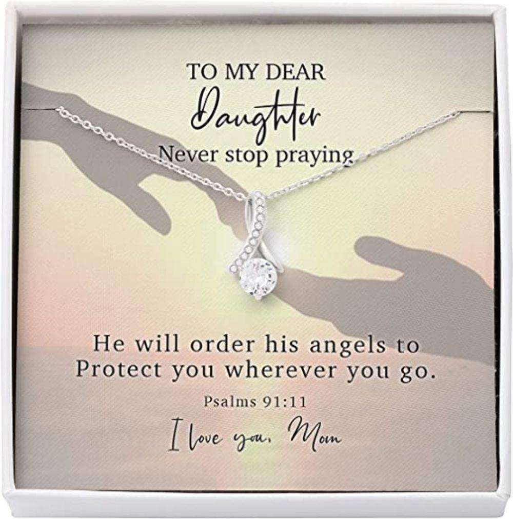 Daughter Necklace, Mom Necklace, Mother Daughter Necklace, Dear Angel Protect Wherever Psalms 91:11 Dughter's Day Rakva