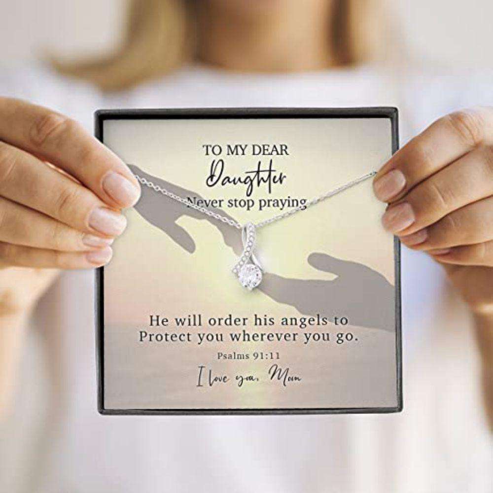 Daughter Necklace, Mom Necklace, Mother Daughter Necklace, Dear Angel Protect Wherever Psalms 91:11 Dughter's Day Rakva