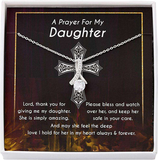 Daughter Necklace, Mother/ Daughter Necklace Gift From Dad, Keep Safe Feel Love Cross Pray Lord Dughter's Day Rakva