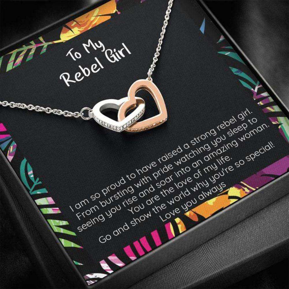 Daughter Necklace, My Rebel Girl, You Are The Love Of My Life “ Connected Hearts Necklace Dughter's Day Rakva