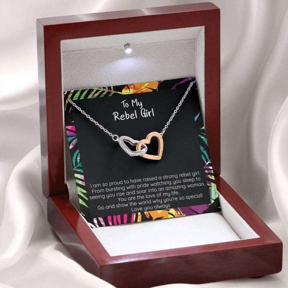 Daughter Necklace, My Rebel Girl, You Are The Love Of My Life “ Connected Hearts Necklace Dughter's Day Rakva