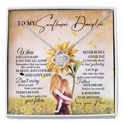 Daughter Necklace, My Sunflower Daughter Necklace “ Gift For Daughter From Mom Love Knot Necklace Dughter's Day Rakva