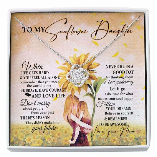 Daughter Necklace, My Sunflower Daughter Necklace “ Gift For Daughter From Mom Love Knot Necklace Dughter's Day Rakva