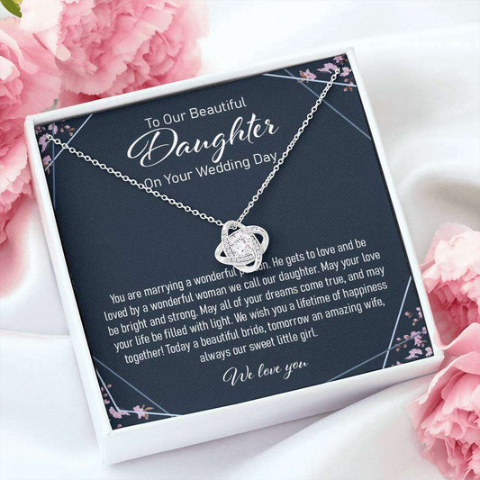 Daughter Necklace, Our Daughter Wedding Day Gift Love Knot Necklace Dughter's Day Rakva