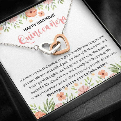 Daughter Necklace, Quinceanera Necklace For Daughter, Quinceanera Jewelry From Mom And Dad, Daughter Sweet 15Th Birthday Interlocking Heart Necklace Dughter's Day Rakva