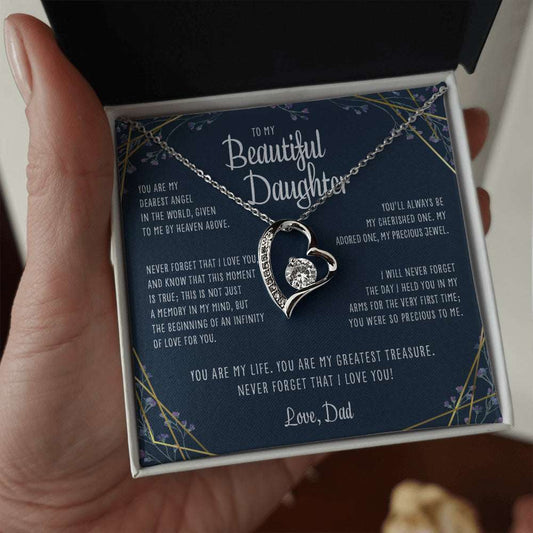 Daughter Necklace, To Daughter From Dad Gift Forever Love Necklace Dearest Angel In The World Gift For Daughter From Father Dughter's Day Rakva