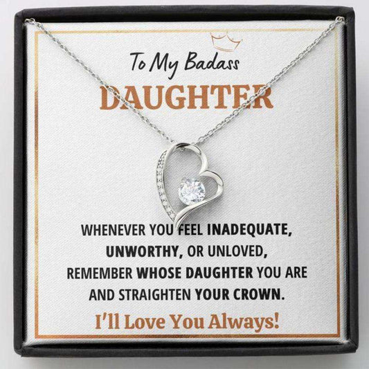 Daughter Necklace, To My Badass Daughter Crown Heart Necklace Gift Dughter's Day Rakva