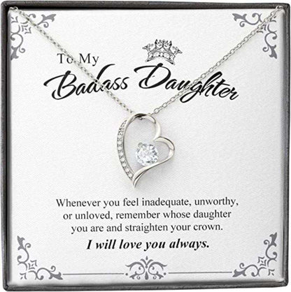 Daughter Necklace, To My Badass Daughter Mother Necklace Straighten Crown Mom Father Dad Dughter's Day Rakva