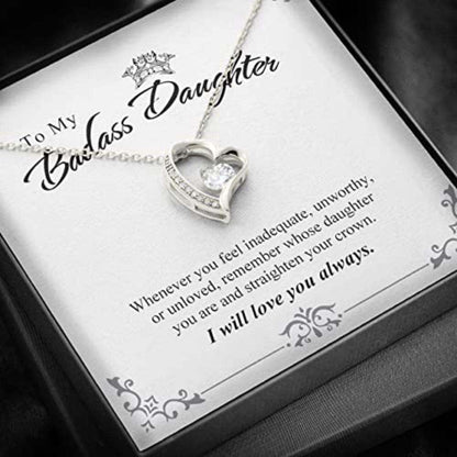 Daughter Necklace, To My Badass Daughter Mother Necklace Straighten Crown Mom Father Dad Dughter's Day Rakva