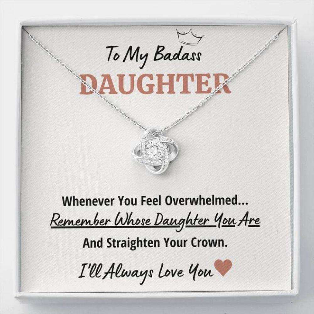 Daughter Necklace, To My Badass Daughter Œcrown” Love Knot Necklace Gift Dughter's Day Rakva