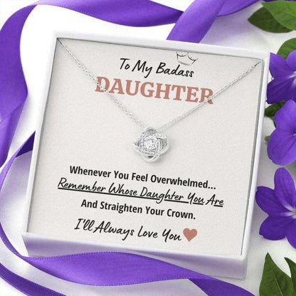 Daughter Necklace, To My Badass Daughter Œcrown” Love Knot Necklace Gift Dughter's Day Rakva