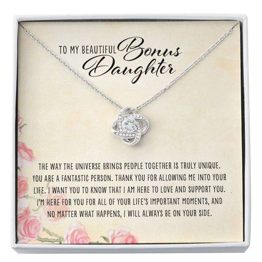 Daughter Necklace, To My Beautiful Bonus Daughter “ Love Knot Necklace Dughter's Day Rakva